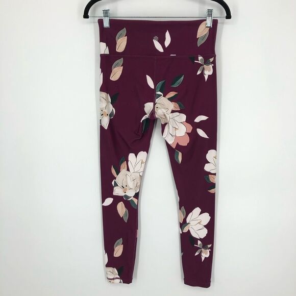 Athleta Floral Elation 7/8 Tight Athletic Leggings Womens Small Wine Purple Red - Picture 6 of 16